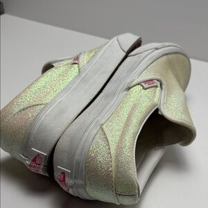Vans Women’s Sz6 Iridescent Glitter Sneakers-White/Pale Pink/Gold Sheen #0263
